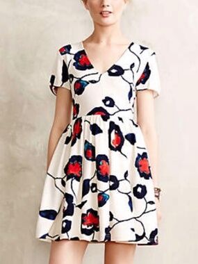 Maeve Painted Poppies Fit and Flare Dress Small
